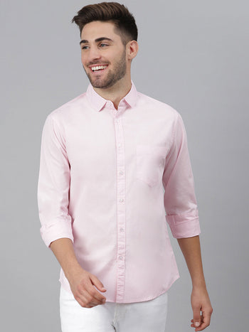 Men's Cotton Pink Solid Casual Shirt