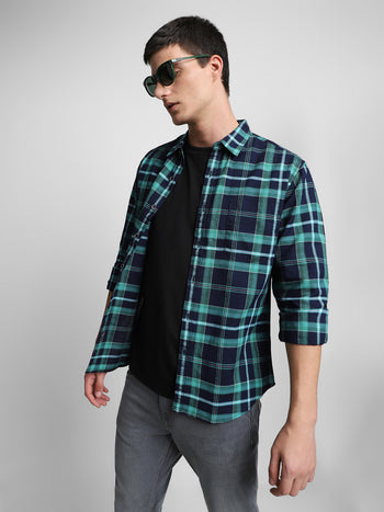 Men's Green Checkered Full Sleeve Casual Shirts