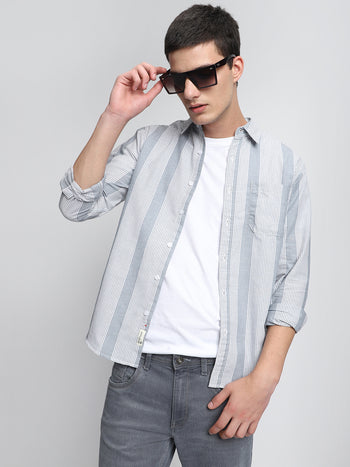 Men's Comfort Slim Fit Striped Pure Cotton Casual Shirt