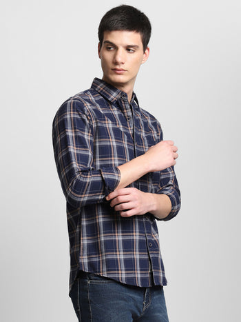 Men's Slim Fit Tartan Checks Pure Cotton Casual Shirt