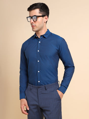 Men's Regular Collar Regular Fit Solid Blue Formal Shirts