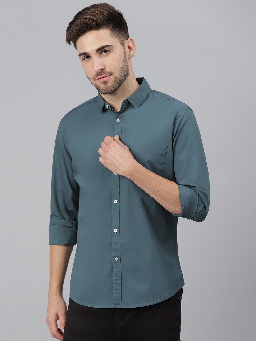 Men's Solid Slim Fit Shirt with Spread Collar – DENNIS LINGO