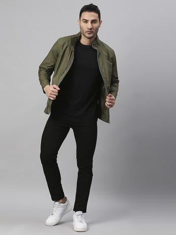 Mens Long-Sleeve Jacket - Lightweight Casual Winterwear  (Olive)