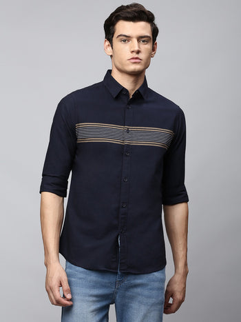 Men's Navy Blue Slim Fit Cotton Oxford Casual Shirt