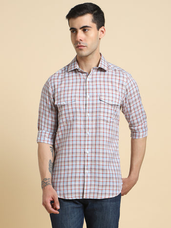 Men's Slim Fit Checked Cotton Casual Shirt