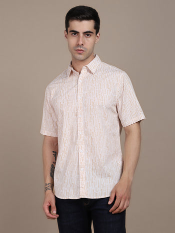 Men's Geometric Printed Cotton Slim Fit Opaque Casual Shirt