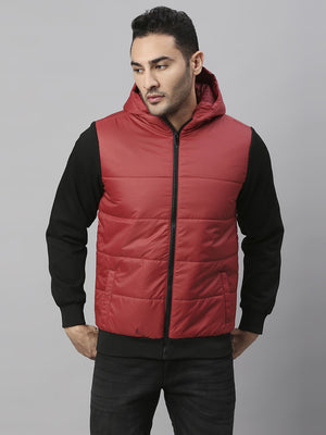 Mens Sleeveless Jacket - Lightweight Casual Winterwear  (Cherry)