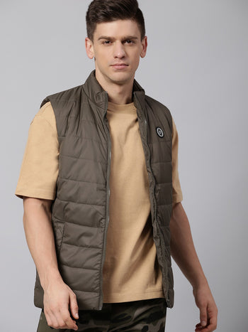 Mens Sleeveless Jacket - Lightweight Casual Winterwear  (Olive)