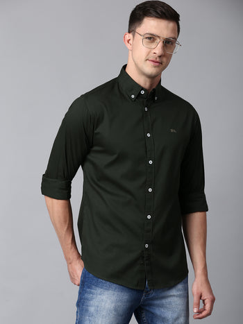 Men's Regular Collar Slim Fit Solid Black Casual Shirt