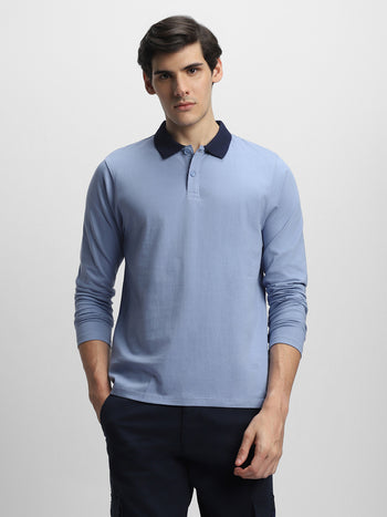 Men's Spread Collar Regular Fit Solid Light Blue T-shirt