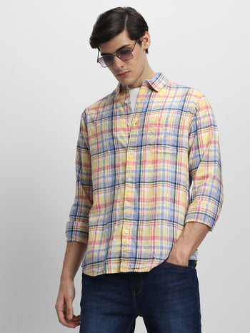 Men's Tartan Checked Pure Cotton Slim Fit Casual Shirt