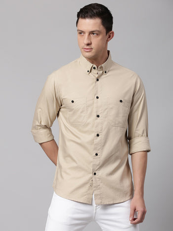 Men's Khaki Slim Fit Casual Shirt