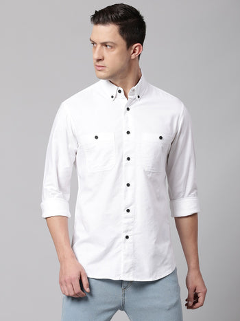 Men's White Slim Fit Casual Shirt