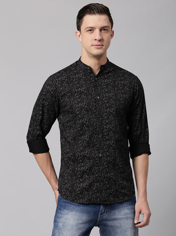 Men's Black Slim Fit Printed Casual Shirt