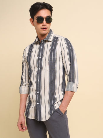 Men's Vertical Striped Pure Cotton Slim Fit Casual Shirt