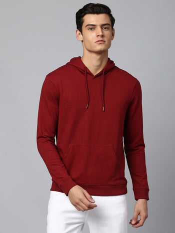 Mens Long-Sleeve Hoodie - Lightweight Casual Winterwear  (Wine)