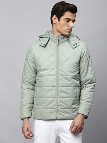 Mens Long-Sleeve Jacket - Lightweight Casual Winterwear  (M Green)