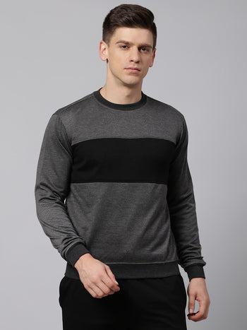 Mens Long-Sleeve Sweatshirt - Lightweight Casual Winterwear  (Dark Grey Melange)